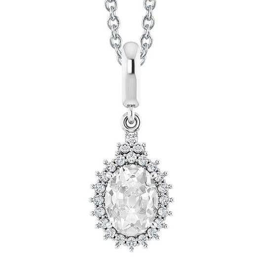 Pendente Halo Con Naturale Diamante Ovale Da 4,50 Carati Vecchio Minatore In Oro Bianco 14K