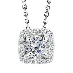 Pendente Halo Con Naturale Diamante Taglio Rotondo Da 2.75 Carati In Oro Bianco 14K
