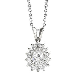 Pendente Halo Con Pera Da 2,50 Carati E Naturale Diamanti Rotondi Taglio Vecchio In Oro Bianco 14K