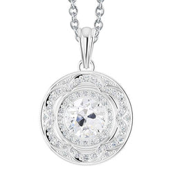 Pendente Halo Con Un Vecchio Minatore Di Genuino Diamanti Taglio Rotondo Da 3,50 Carati In Oro Bianco 14K