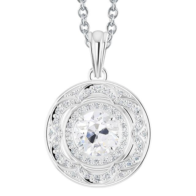 Pendente Halo Con Un Vecchio Minatore Di Genuino Diamanti Taglio Rotondo Da 3,50 Carati In Oro Bianco 14K