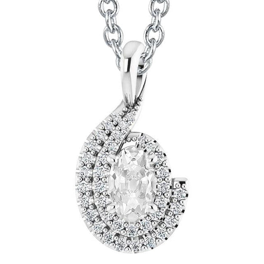 Pendente Halo Da Donna Con Diapositiva Da Minatore Ovale Da 4,50 Carati E Naturale Diamante Rotondo In Oro Bianco 14K