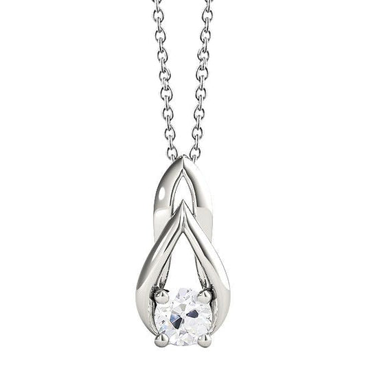 Pendente In Oro Bianco 14K Con Genuino Diamante Tondo Da 1 Carati A Forma Di Antico Minatore A V