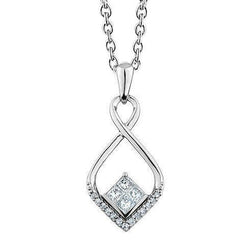 Pendente Love Con Principessa Da 1 Carato E Naturale Diamanti Taglio Rotondo In Oro Bianco 14K