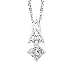 Pendente Nodo Con Vero Diamante Taglio Princess da 1 Carato in Oro Bianco 14K