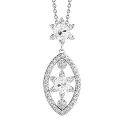 Pendente Rotondo Con Vero Diamante Taglio Antico 4 Carati Con Catena In Oro Bianco 14K