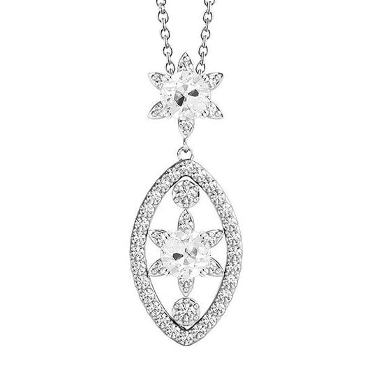 Pendente Rotondo Con Vero Diamante Taglio Antico 4 Carati Con Catena In Oro Bianco 14K