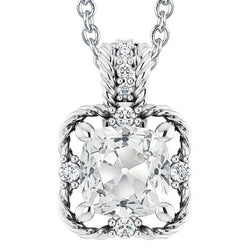 Pendente Scorrevole Con Cuscino Da 6,50 Carati E Vero Diamanti Rotondi Stile Corda Da Minatore Antico In Oro 14K