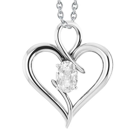 Pendente Solitario A Forma Di Cuore Con Genuino Diamante Ovale Da 2 Carati Old Miner In Oro Bianco 14K