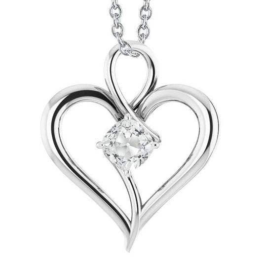 Pendente Solitario A Forma Di Cuore Con Vero Diamante A Cuscino Da 2 Carati Vecchio Minatore In Oro Bianco 14K