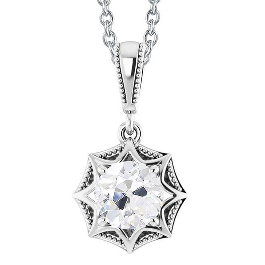 Pendente Solitario Con Genuino Diamante Tondo Da 2 Carati Old Miner Star Style In Oro Bianco 14K