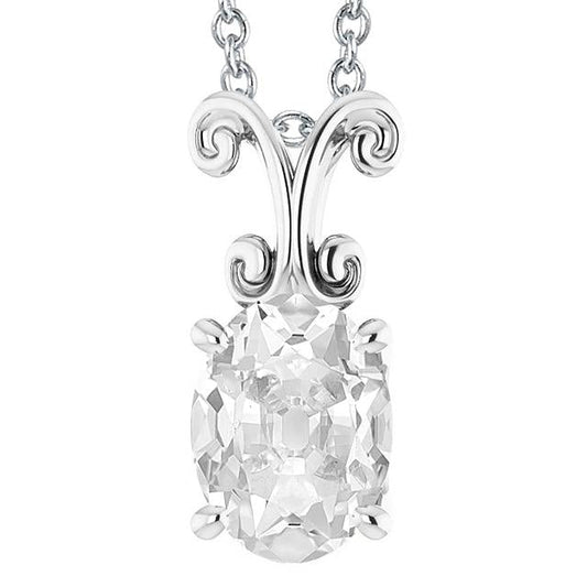 Pendente Solitario Con Genuino Diamanti Taglio Ovale 5 Carati Diapositiva Con Catena Da 16 In Oro Bianco 14K