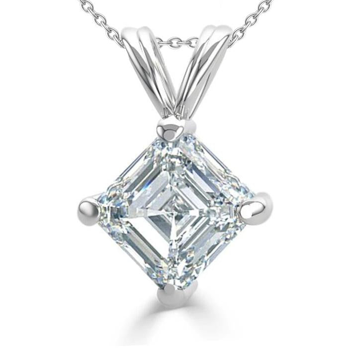 Pendente Solitario Con Naturale Diamante Taglio Asscher Da 2,50 Carati In Oro Bianco 14K