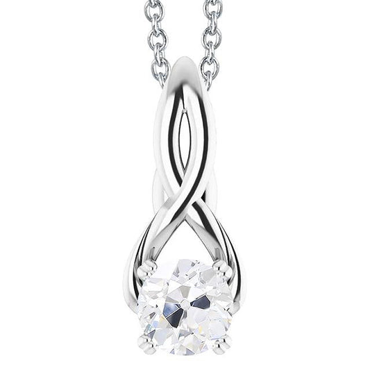 Pendente Solitario Con Naturale Diamante Tondo Da 1,50 Carati Vecchio Minatore Twisted Style In Oro Bianco 14K