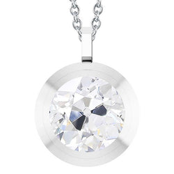 Pendente Solitario Con Naturale Diamante Tondo Da Minatore Vecchio 5 Carati E Oro Bianco 14K