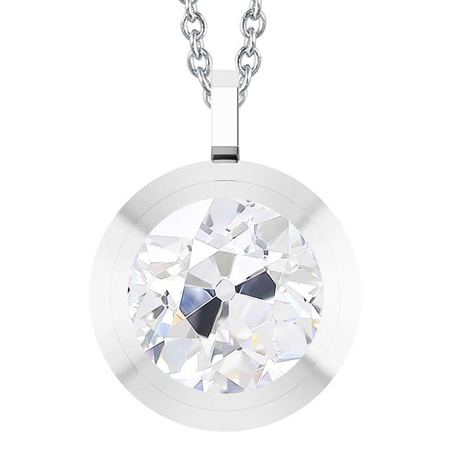 Pendente Solitario Con Naturale Diamante Tondo Da Minatore Vecchio 5 Carati E Oro Bianco 14K