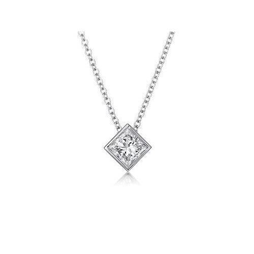 Pendente Solitario Con Vero Diamante Taglio Princess Da 0,75 Carati In Oro Bianco 14K