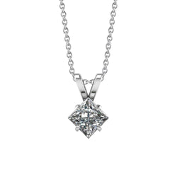 Pendente Solitario Con Vero Diamante Taglio Princess Da 1,50 Carati In Oro Bianco 14K