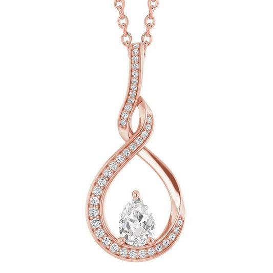 Pendente Stile Infinito 2.50 Carati Pera E Genuino Diamante Taglio Rotondo Vecchio Diapositiva In Oro Bianco 14K