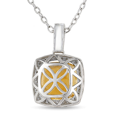 Pendente Citrino Grande Cuscino Con Diamanti 26.75 Ct Oro Bianco 14K