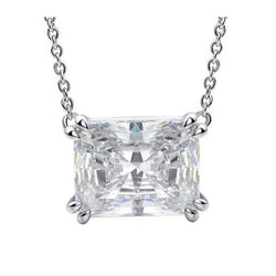 Pendente con doppio orecchio di cane incastonato Est-OvestDiamante radiante da 2,50 carati in oro bianco 14K