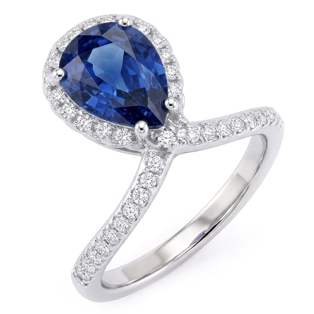 Pera Halo Diamond Ring Enhancer Zaffiro blu naturale 3.50 carati