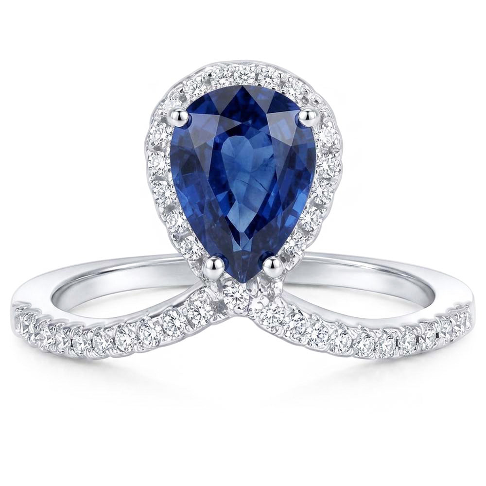 Pera Halo Diamond Ring Enhancer Zaffiro blu naturale 3.50 carati