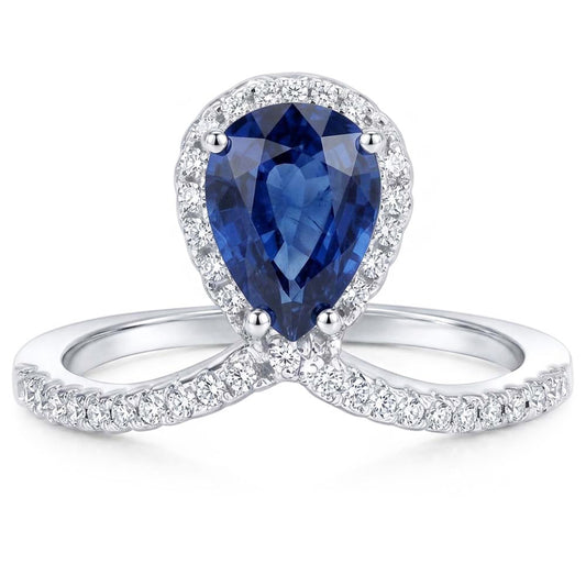 Pera Halo Diamond Ring Enhancer Zaffiro blu naturale 3.50 carati