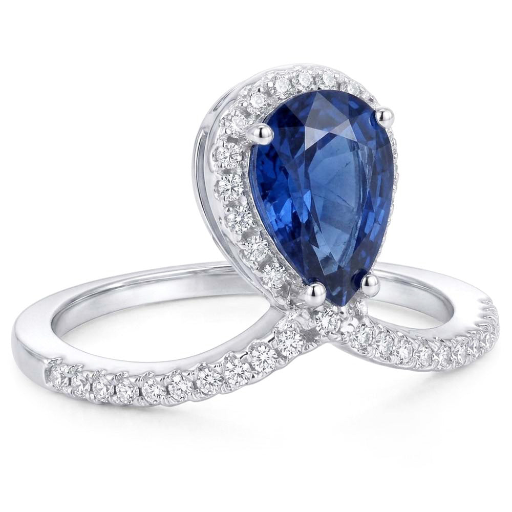 Pera Halo Diamond Ring Enhancer Zaffiro blu naturale 3.50 carati