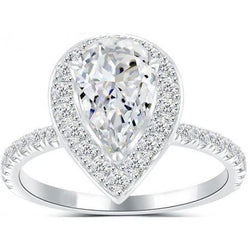 Pera Con Vero Diamante Rotondo Anello Di Fidanzamento Halo 2.75 Oarati Oro Bianco 14K