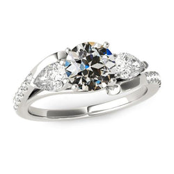 Pera E Anello Tondo Vecchio Minatore Con Genuino Diamante 3 Stile Pietra 4.50 Carati
