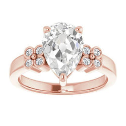 Pera Old Mine Cut Genuino Diamante Ring Gioielli In Stile Floreale 5,50 Carati
