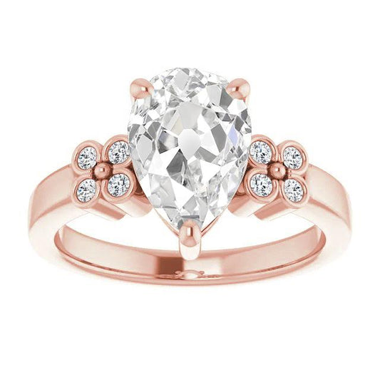 Pera Old Mine Cut Genuino Diamante Ring Gioielli In Stile Floreale 5,50 Carati