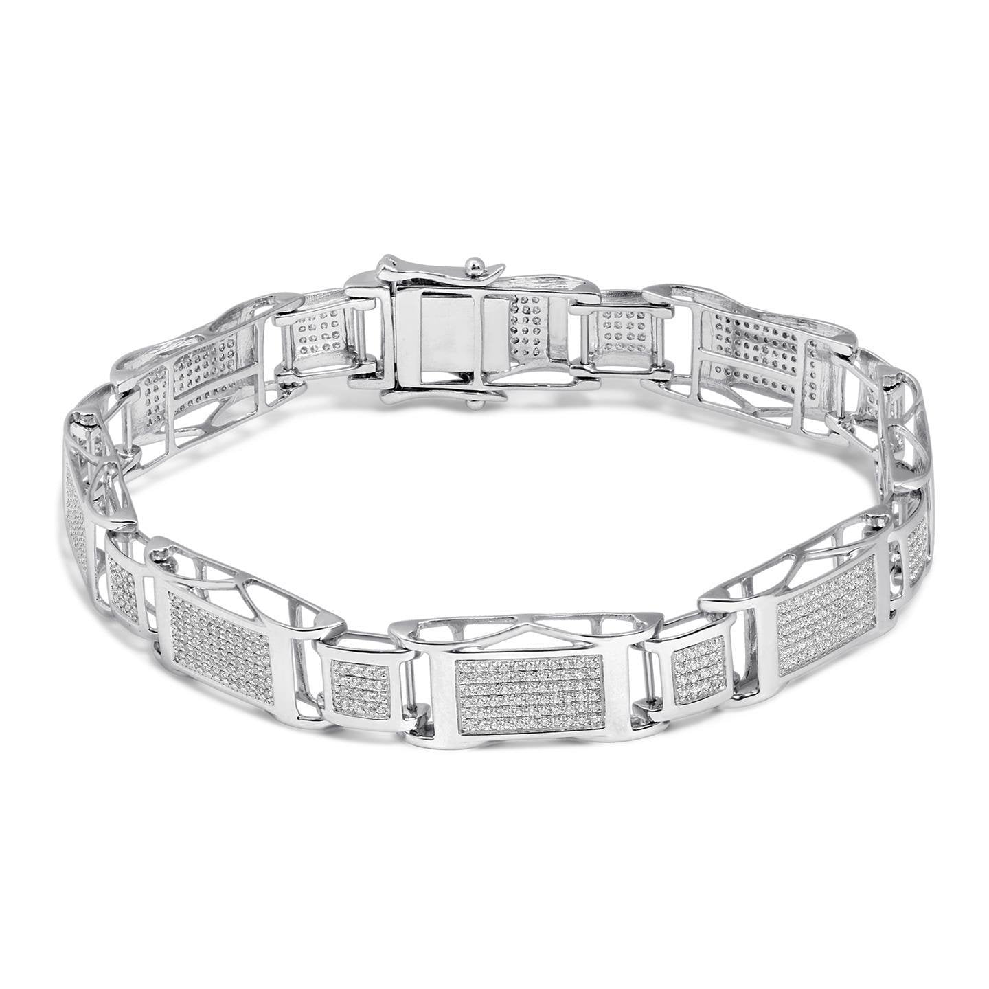 Piccolo Taglio Brillante 8.90 Carati Genuino Diamanti Bracciale Da Uomo 14K Oro Bianco