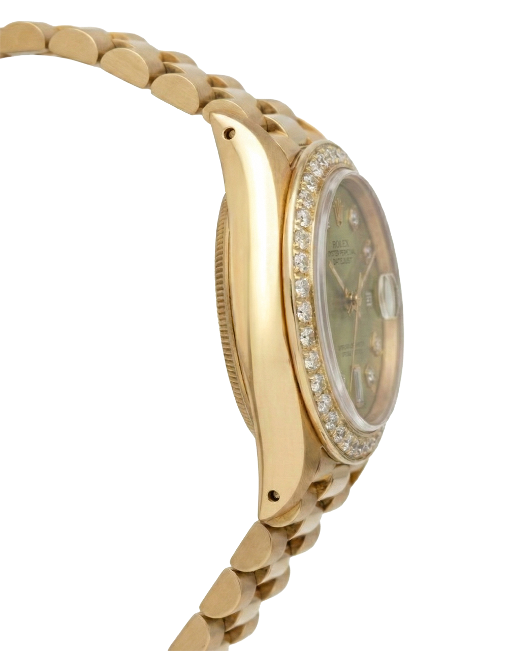 Presidente Champagne quadrante con diamanti lunetta orologio Rolex Datejust in oro giallo