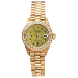 Presidente Champagne quadrante con diamanti lunetta orologio Rolex Datejust in oro giallo