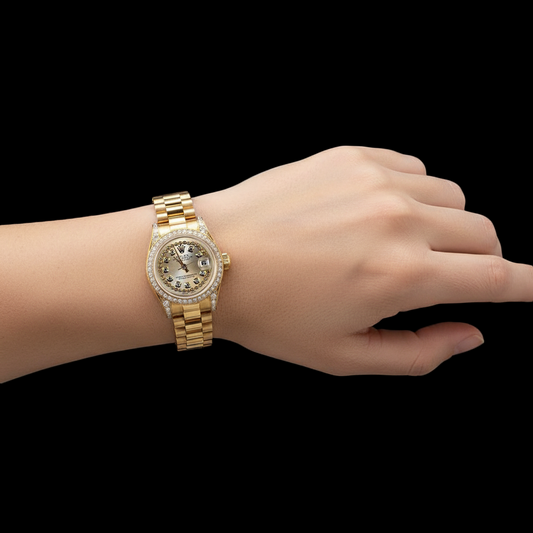 Presidente Rolex Datejust Orologio quadrante con lunetta in oro giallo e diamanti P2