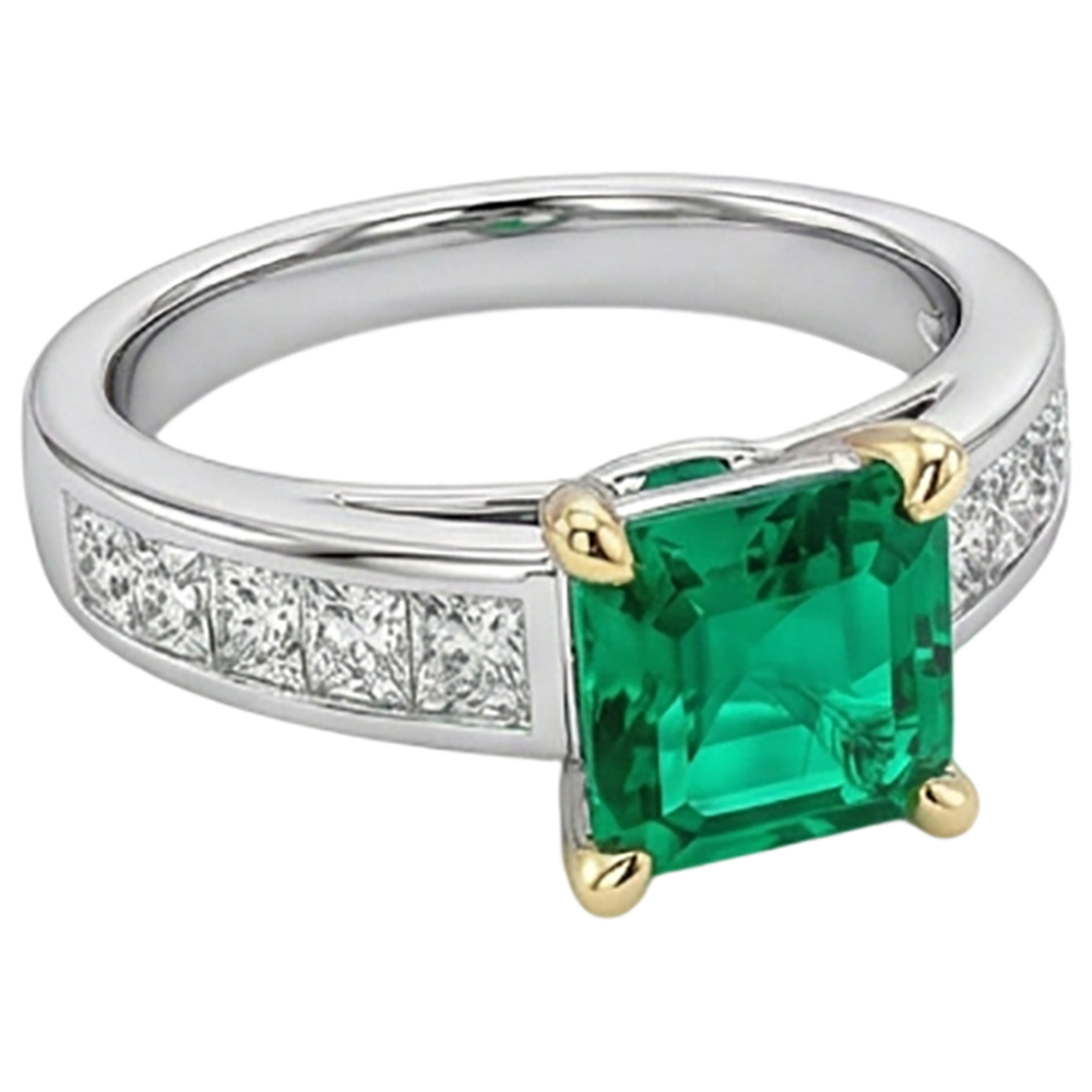 Smeraldo Colombiano Anello con Pietra Preziosa 4-carati Oro Due Toni 14K – vista angolare