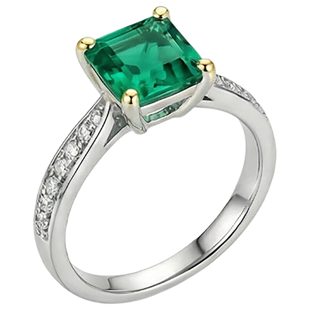 Smeraldo Anello con Pietra Preziosa 3 carati Oro Bicolore 14K – vista frontale