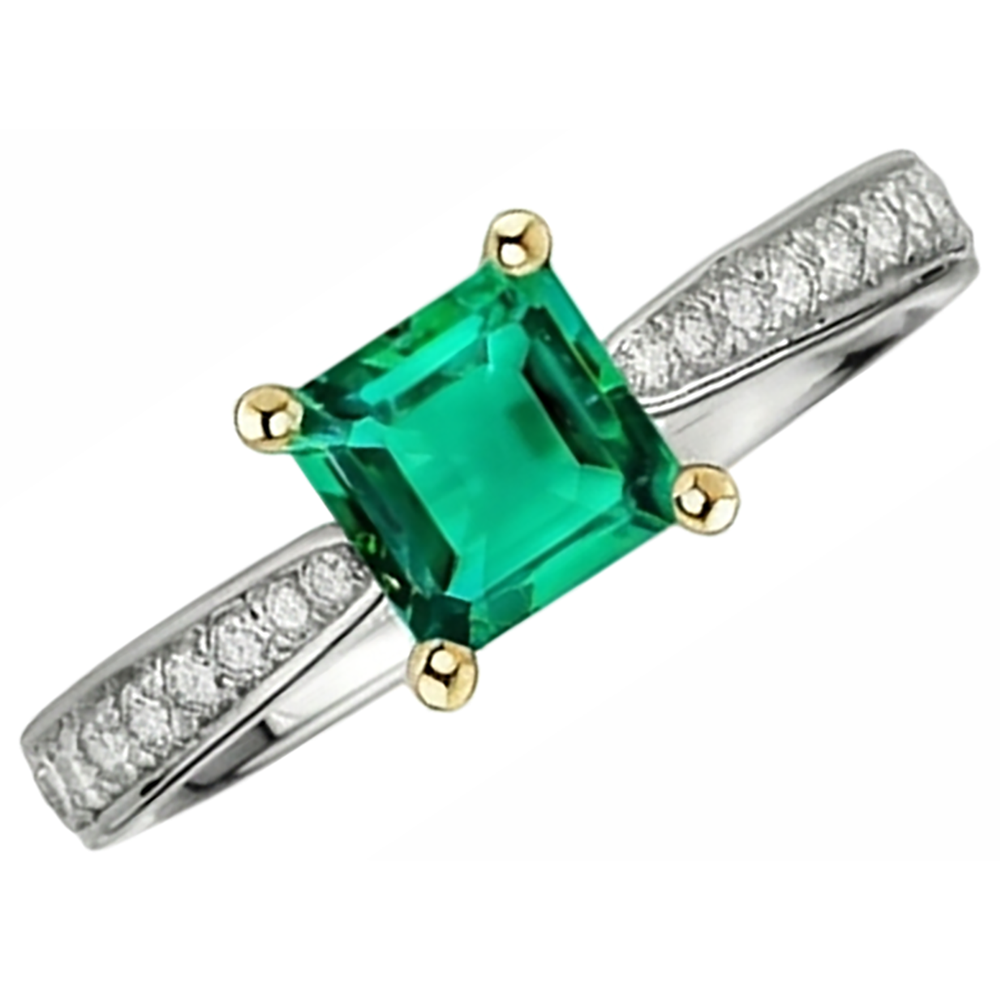 Smeraldo Taglio Princess Anello con Pietra Preziosa in Oro Bicolore 14K – vista laterale