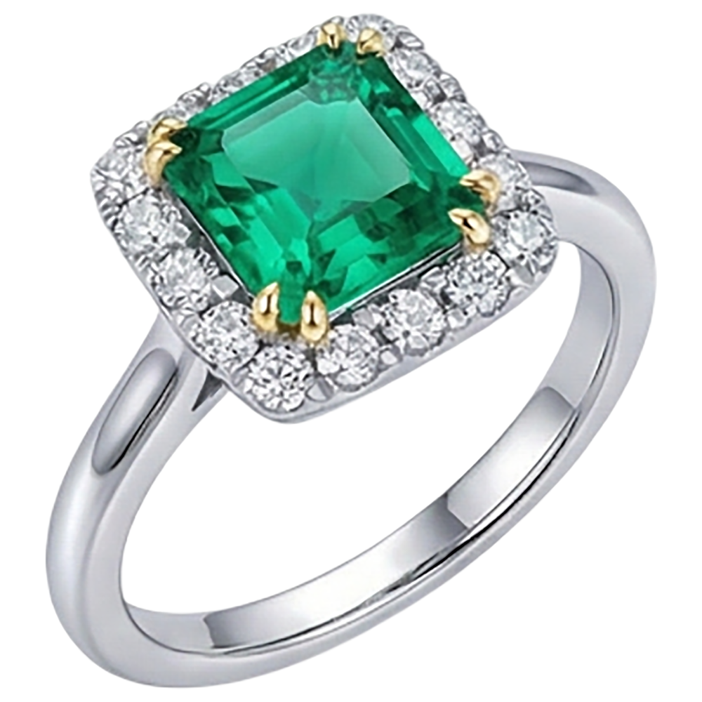 Anello con Pietra Preziosa Oro 14 Carati Bicolore con Smeraldo Colombiano – vista angolare