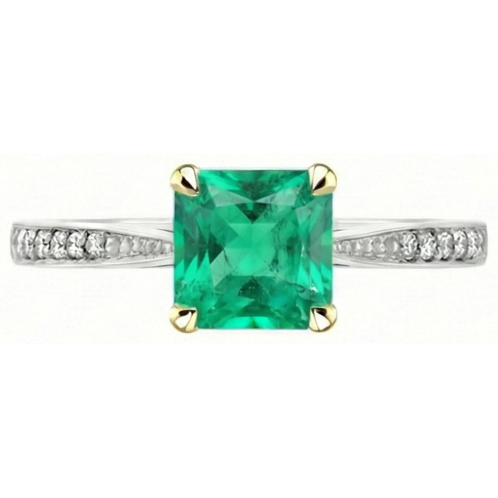 Smeraldo Colombiano Anello con Pietra Preziosa 3,50 carati Oro Bicolore 14K – vista laterale