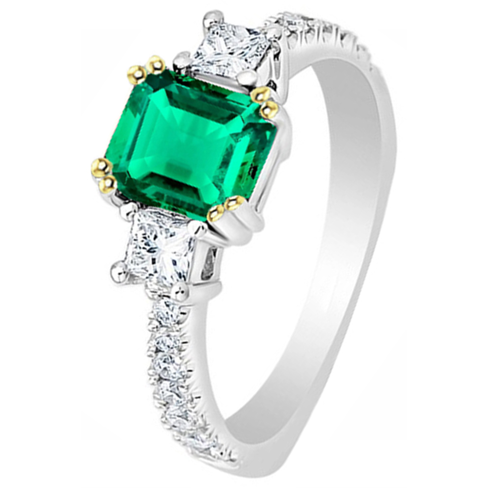Anello con Gemma Oro Due Toni 14K con Smeraldo Fine – vista angolare