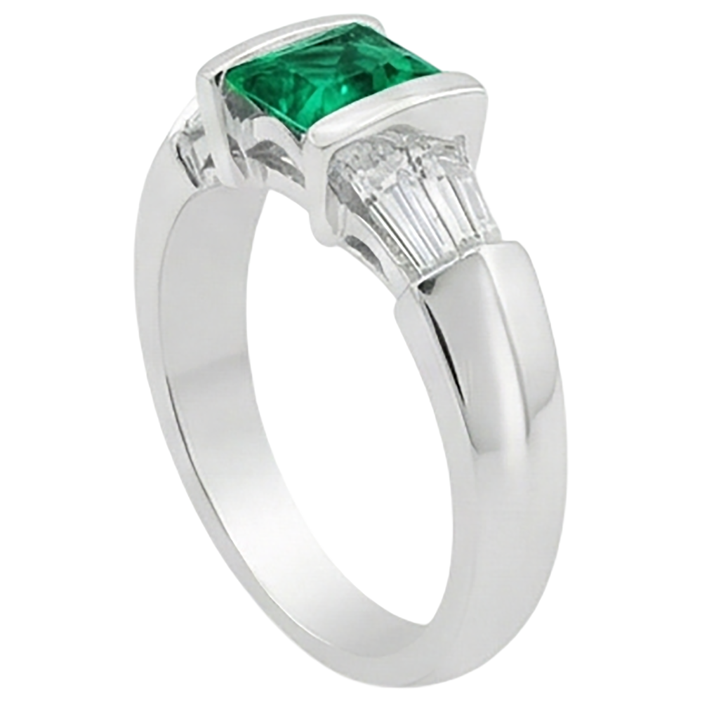 Smeraldo Fine Anello con Pietra Preziosa 2-carati Oro 14 Carati Bianco – vista angolare