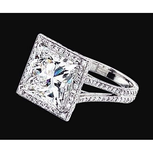 Princess Center Genuino Diamond Double Row Halo Ring Oro Bianco 2.55 Carati 14K