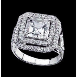 Princess Center Pave Genuino Diamanti Anello Halo 2.25 Carati Oro Bianco 14K