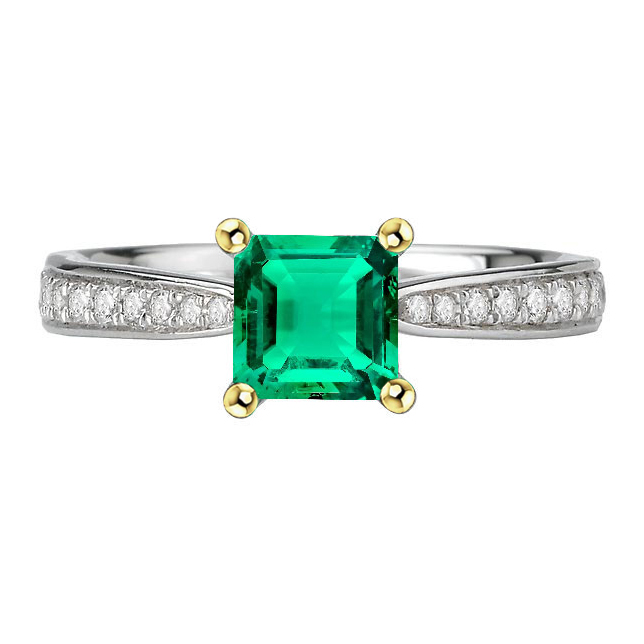 Smeraldo Anello con Pietra Preziosa 3 carati Oro Bicolore 14K – vista principale