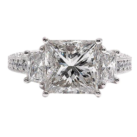 Princess Genuino Diamonds 3 Stone Anello Di Fidanzamento Da Donna In Oro Bianco 4.30 Carati
