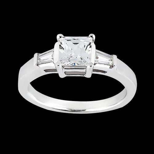 Princess & Baguette Anello Di Naturale Diamanti Da 1.20 Carati Con Tre Pietre Oro Bianco 14K