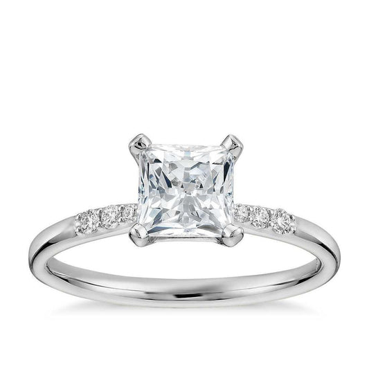 Principessa Scintillante E Anello Rotondo Con Genuino Diamanti Da 3 Carati In Oro Bianco 14K